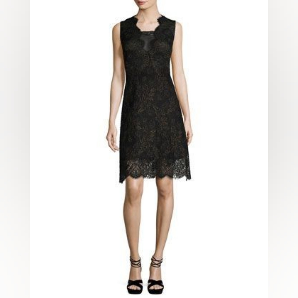 Elie Tahari Sleeveless A-Line Metallic Lace Dress, Black